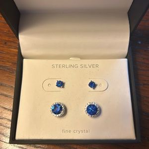 ✨NWT✨ Sterling Silver blue and white crystal earring set